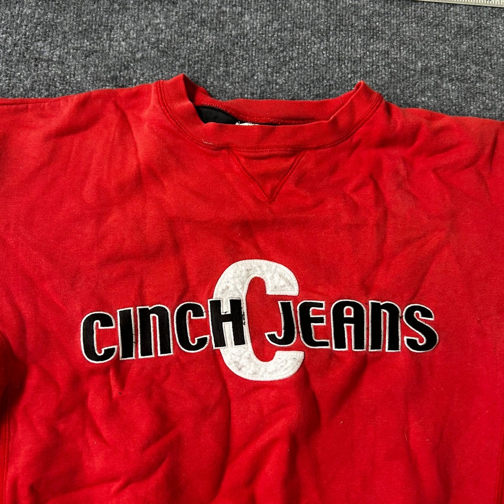 Cinch Sweatshirt Mens Size M Red Logo Embroidered Crew Neck Long Sleeve Pullover